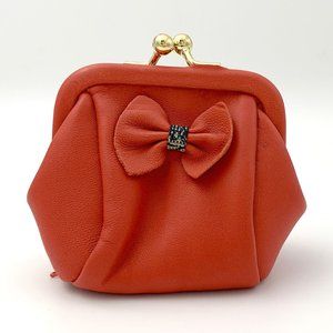 Vintage-style Mini Leather Coin Purse w Ribbon - Red